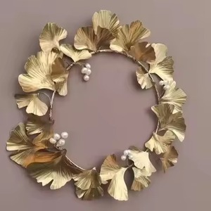 Golden Gingko Metal <b>Wreath</b> Wall Hanging Home Livingroom Indoor Door Decoration Christmas Decoration <b>Wreath</b> Garland - Product Image 1