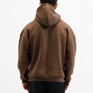 Men's Oversized <b>Brown</b> Hooded <b>Fleece</b> Sweatshirt Regular Fit Casual Style Solid Color Knitted Cotton Pullover Quick Dry Winter - Product Image 4