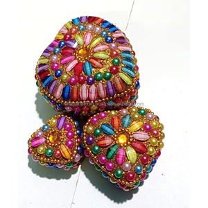 Handmade White Beaded Metal Trinket <b>Box</b> for Jewelry Storage 3pcs Set <b>Wedding</b> <b>Favor</b> Gift Indian Lac Glitter Decorative Organizer - Product Image 6