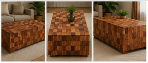Acacia Flat Type Box Coffee <b>Table</b> Natural Wood <b>Cube</b> Design Living Room Furniture - Product Image 4