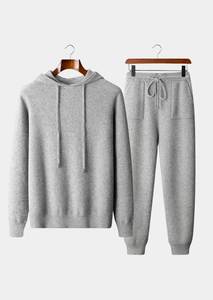 Ensemble de survêtement pour homme 100% laine, pull à capuche et pantalon de jogging, tenue de détente en tricot thermique - Product Image 3