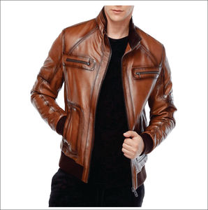 Veste en cuir PU pour homme, col montant, marron, coupe ajustée, élégante, imperméable, coupe-vent, respirante, veste d'hiver tendance pour adultes - Product Image 4