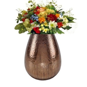 Modern Copper Geometric Vase Set With White <b>Flowers</b> For Home Decor - Product Image 3