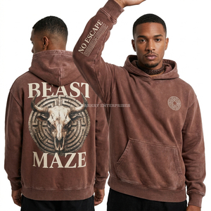 Sudadera con Capucha para Hombre, Color Marrón Oscuro, 500GSM, Diseño Gráfico de Calavera Vikinga, Forro Polar Grueso, Detalle en las Mangas con Relieve - Product Image 6