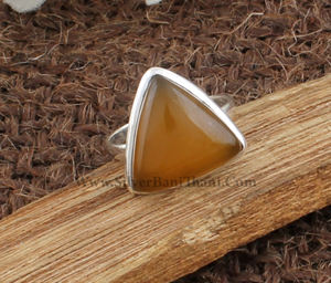 925 Sterling <b>Silver</b> Bezel Setting Yellow Jade Handmade Classic <b>Boho</b> Dainty Solitaire <b>Ring</b> Certified Jaipur Unisex Wedding Party - Product Image 3