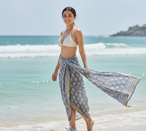 Vente en gros 100% coton bloc imprimé Dabu Sarong Bikini couverture paréo fait main carré écharpe et mouchoir Bagru imprimé écharpes - Product Image 2