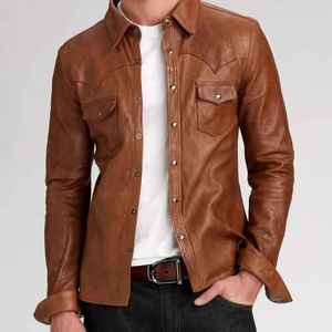Nouvelle Arrivée Vente Chaude Chemises Décontractées en Cuir Satiné Uni pour Hommes, Col Montant, Anti-rétrécissement, Tricotées, Respirantes, Grandes Tailles, Personnalisables, Haute Qualité - Product Image 1