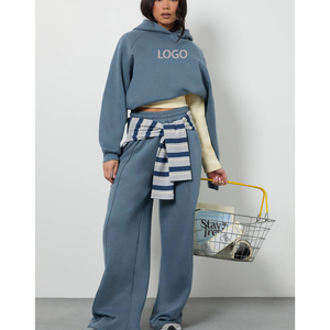 ชุดวอร์มเทนนิสทรงหลวมคุณภาพสูง ผ้าฝ้ายเฟรนช์เทอร์รี่ 100% เสื้อฮู้ดดี้และกางเกงจ็อกเกอร์ ปักลาย 3 มิติ ชุดกีฬาวิ่งออกกำลังกายสำหรับผู้หญิง ชุด 2 ชิ้น - Product Image 1