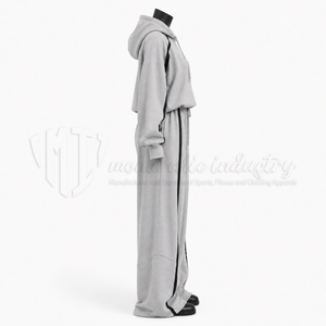 Ensemble de survêtement 2 pièces pour femme, gris, avec sweat à capuche et pantalon de survêtement à jambes larges, rayures contrastées, style streetwear décontracté, ensemble assorti, vente en gros - Product Image 4