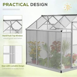 Serra in Policarbonato 6 L X 6 W con Tetto Ventilato, Serra Invernale per Hobby, Serra da Giardino con Grondaia per la Ventilazione - Product Image 5