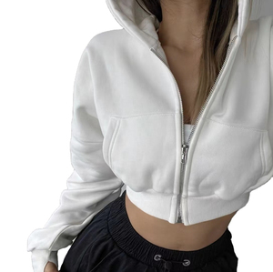Wholesale High Quality Streetwear Women <b>Zipper</b> Hoodies Custom Crop <b>Top</b> Hoodie Custom Fabric Gym Crop <b>Top</b> Hoodies Women Casual - Product Image 4
