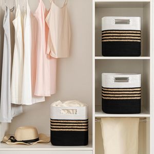 Wholesale Must Have Black And White Cotton Water Hyacinth Storage <b>Basket</b> Set Sustainable <b>Shelf</b> Organizer For Home Organizer - Product Image 2