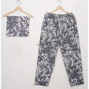 Wholesale Breathable Floral Print Long Pajama Set 100% Cotton Elastic Waist Sleepwear Long Sleeve Long <b>Pants</b> Set Loungewear - Product Image 4