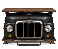 Chariot de bar roulant de style rétro automobile industriel avec comptoir de rangement en bois et porte-bouteilles pour restaurant
