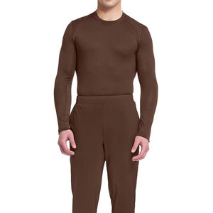 Haut de blouse en tricot à manches longues marron pour homme, col rond, uniforme d'hôpital - Product Image 2