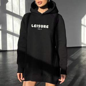 Vestido Sudadera con Capucha Oversize para Mujer OEM ODM, Estampado de Letras, Manga Larga Asimétrica, Tejido Transpirable de Algodón, Ropa de Otoño - Product Image 2