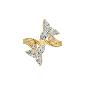 Yellow <b>Gold</b> Marquise Diamond Flower <b>Cocktail</b> <b>Ring</b> Women's Romantic Engagement <b>Ring</b> Prong Setting - Product Image 1