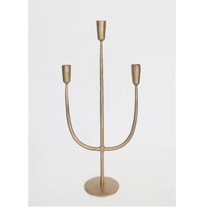 Botanical Leaf Sprig Antique Gold Taper Candlestick Pair <b>Hand</b> <b>Cast</b> Tree Branch Metal Candle Holders with Tiered Foliage Accent - Product Image 6