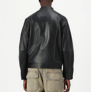 Solid Color Warm Plus <b>Velvet</b> Biker Style <b>Men</b> Leather <b>Jacket</b> Hooded Customized Motorbike Leather <b>Jacket</b> Original Sheep Leather - Product Image 3