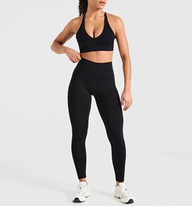 Leggings de Yoga Largos sin Costuras, Color Negro Sólido, Spandex y Poliéster, Pantalones Deportivos para Mujer, Elásticos, Estilo Simple, Ecológicos - Product Image 3