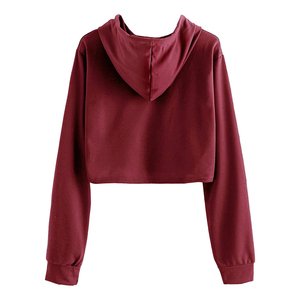 Sudadera con Capucha para Mujer, Manga Larga, Corta, Informal, de Color Sólido, Tejida en Algodón Transpirable, Estilo Otoñal - Product Image 5