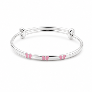 925 Sterling Silver Pink Butterfly Enamel Kids Bangle <b>Bracelet</b> High Polish <b>Cute</b> Animal Design for Girls Daily Wear Party Gift - Product Image 3