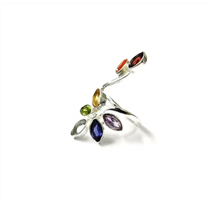 Handmade Chakra <b>Ring</b> With Multi-Gemstone <b>Set</b> 925 Sterling <b>Silver</b> Unisex Any Occasion Wear By JAIPUIR <b>SILVER</b> - Product Image 2