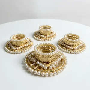 Support de bougie rond en or avec embellissement en perles, fait main, pour Noël, Pâques, porte-bougie pour décoration de la maison - Product Image 5