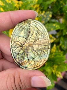 Flash Labradorite Gemstone Floral Palm Stone | Hand Carved Feng Shui Pocket Stone for Meditation Gifts & Home Decor - Product Image 3