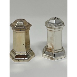 Vintage Metal Salt and Pepper Shakers Set Hexagonal Design Durable Herb Spice Tools Hand Wash Only - Product Image 1