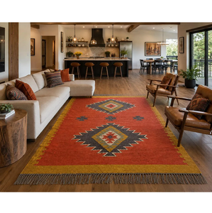 Indian Dhurrie <b>Rug</b> Southwestern Geometric Wool Jute Area <b>Rug</b> Handmade <b>Boho</b> Kilim Tribal Carpet Rustic Farmhouse Living Room - Product Image 1