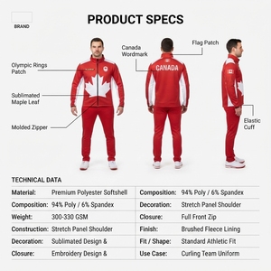 Veste de curling personnalisée pour hommes adultes, en softshell premium, sublimée, avec manches à drapeau national, anti-humidité, OEM Sialkot - Product Image 5