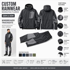 Custom Factory Direct Waterproof Eco-Friendly Print Logo Hooded <b>Zip</b> Windbreaker Set Elastic Waistband Jogger Pants Packable - Product Image 2