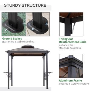 Gazebo per Barbecue da Patio 8,3 Piedi con Ripiani e Ganci, Tettoia Parasole Nera per Utensili - Product Image 6