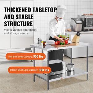 Tavolo da Preparazione Resistente 30 X 48 X 34 Pollici, Capacità di Carico 880 Libbre, 3 Altezze Regolabili, in Acciaio per Cucina Commerciale - Product Image 3