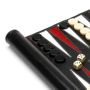 Juego de Backgammon de Cuero Genuino de Lujo Personalizado, Enrollable, Portátil para Viajes, con Dos Dados y Vaso - Product Image 4
