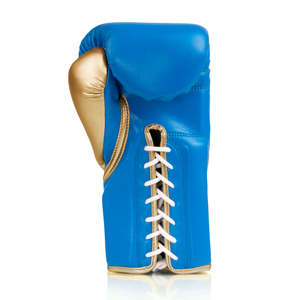 Gants de boxe professionnels Pro Fighting Fly Blue Golden Sparring en cuir de vachette véritable, tendance, avec sangle de poignet réglable - Product Image 6