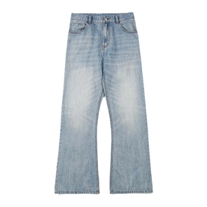 Jean en denim de coton pour homme, taille haute, coupe droite, couleur unie, respirant, coupe décontractée, poids moyen, style automne - Product Image 2