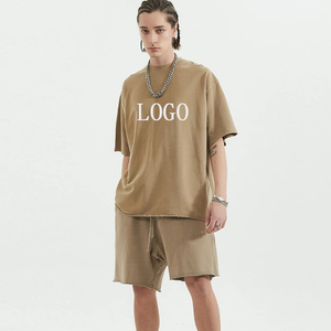 Ensemble T-shirt et short d'été pour homme, 100 % coton éponge, imprimé par transfert thermique, logo personnalisé sur le devant, style décontracté - Product Image 2