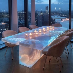 Mesa de Comedor Rectangular Contemporánea de Lujo Daystar Trade, de Madera Maciza, con Tapa de Mármol Iluminada y Base Escultural, para 4 Personas - Product Image 1