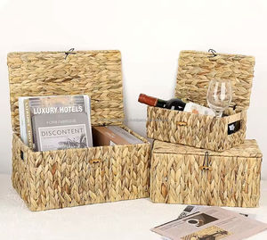 Panier de rangement multifonctionnel élégant en jacinthe d'eau avec poignée, fait à la main, écologique, bon marché, en gros, durable et léger - Product Image 2