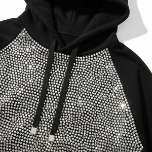 Sweat à capuche décontracté pour homme en coton 100% uni, avec strass brillants, style streetwear d'hiver, respirant - Product Image 6