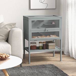 Gabbia per Animali Domestici a 3 Piani in Legno Grigio per Piccoli Animali, Grande Casetta per Criceti e Topi con Porta Frontale Apribile e Ripiano Portaoggetti - Product Image 2