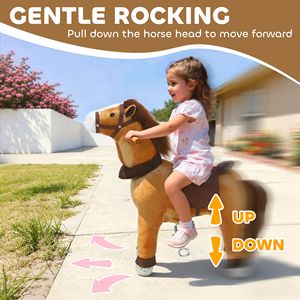 Cheval à bascule brun foncé pour enfant avec roues, pour les 3-5 ans, favorisant le jeu actif - Product Image 5