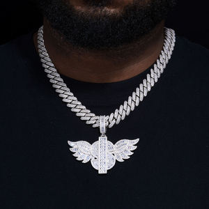 Platinum Plated Wings <b>Pendant</b> With <b>Emerald</b> Cut Diamonds Channel Setting Men's Hiphop Themed Jewelry Gift - Product Image 2