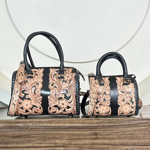 New Arrival Hand <b>Tooled</b> Cowhide <b>Leather</b> Mini Speedy Duffel Bag Stylish Floral Carved Shoulder Purses Cowgirl Satchel Genuine Lea - Product Image 5
