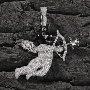 Pendentif Ange Cupidon de Luxe Iced Out avec Chaîne Tennis en Argent Sterling 925 Plaqué Or Micro Pavé, Breloque Hip Hop Bling pour Hommes, Vente en Gros - Product Image 1