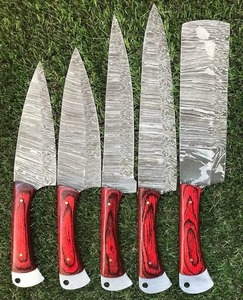 Juego de Cuchillos de Cocina de Acero de Damasco de Alta Calidad, 5 Piezas, Hojas con Punta Caída y Borde Plano, Ba Enterprises, Grado Industrial, 1 Año de Garantía - Product Image 2