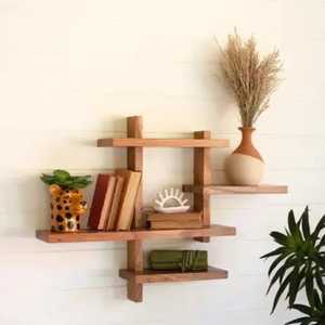 Modern Metal Frame <b>Floating</b> Wall Shelf 3 Tier Natural Wood Display Rack Minimalist Black Iron Hanging Bookshelf Storage <b>Unit</b> - Product Image 5