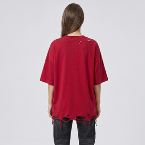 T-shirt oversize femme en polyester/coton, coupe décontractée, effet usé, respirant, grande taille, style streetwear - Product Image 2